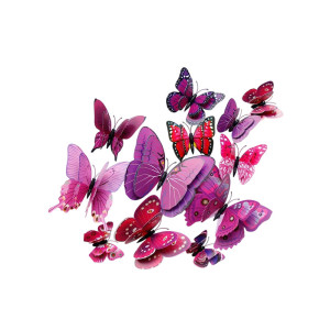Lot de 12 pièces d'Autocollant Mural Papillons 3D Créatifs Multicolores couleur Violet