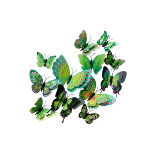 Lot de 12 pièces d'Autocollant Mural Papillons 3D Créatifs Multicolores couleur Vert