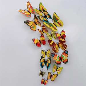 Lot de 12 pièces d'Autocollant Mural Papillon 3D - Jaune