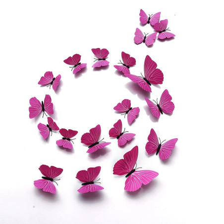 Lot de 12 pièces d'Autocollant Mural Papillon 3D - Rose Clair