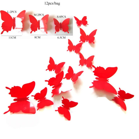 Lot de 12 pièces d'Autocollant Mural Papillon 3D - Orange