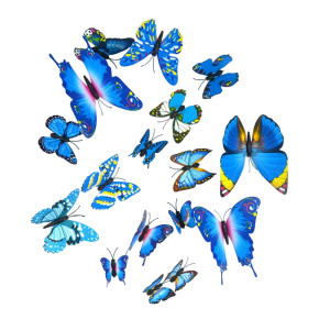 Lot de 12 pièces d'Autocollant Mural Papillon 3D - Bleu