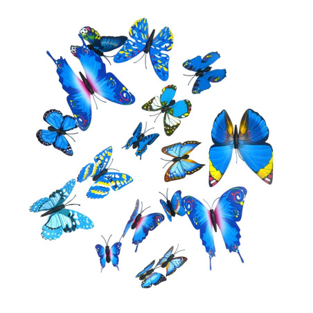 Lot de 12 pièces d'Autocollant Mural Papillon 3D - Bleu