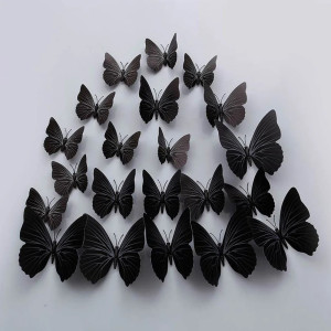Lot de 12 pièces d'Autocollant Mural Papillon 3D - Noir