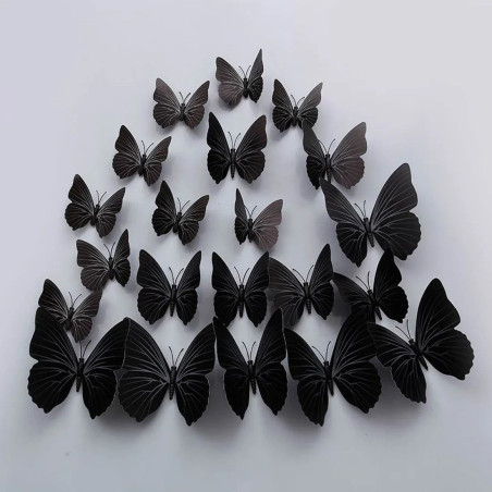 Lot de 12 pièces d'Autocollant Mural Papillon 3D - Noir