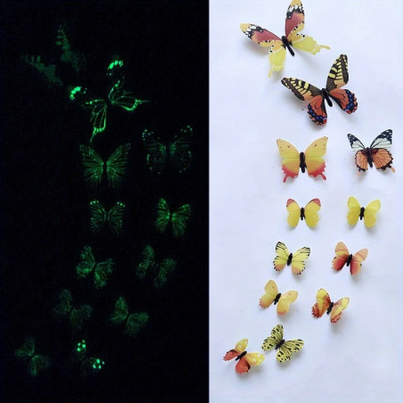 Autocollant Mural Papillon 3D Fluorescents dans le noir - couleur Jaune et or