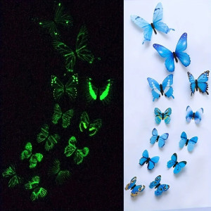 Autocollant Mural Papillon 3D Fluorescents dans le noir - couleur Bleu
