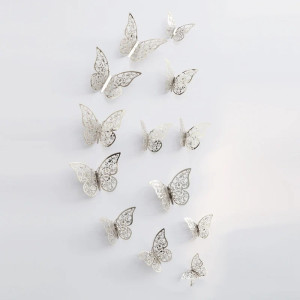 Autocollant Mural Créatif Papillon Creux 3D - couleur Argent