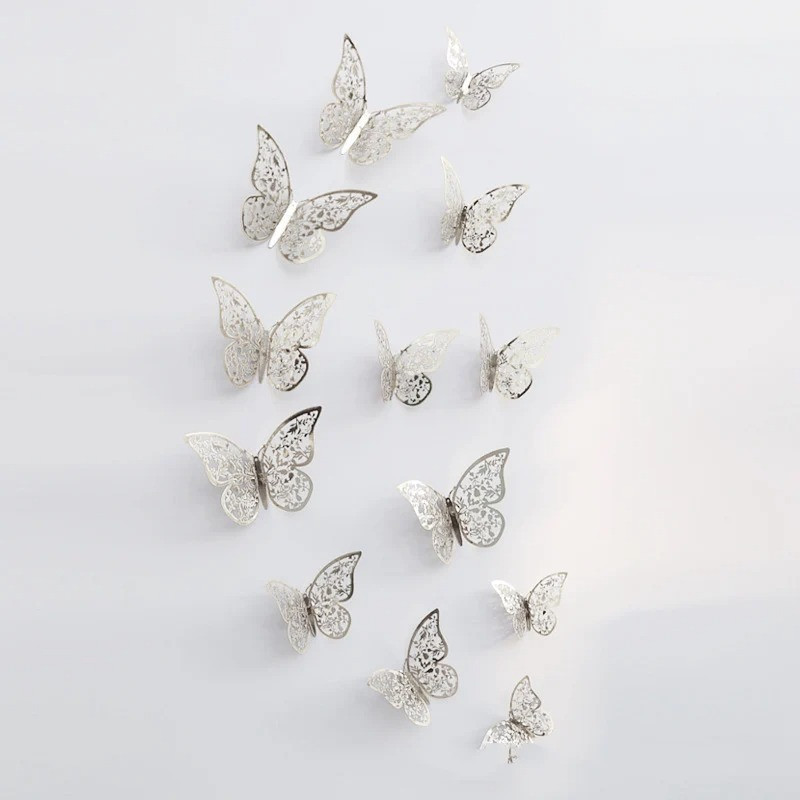 Autocollant Mural Créatif Papillon Creux 3D - couleur Argent