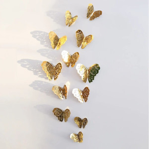 Autocollant Mural Créatif Papillon Creux 3D - couleur Dore