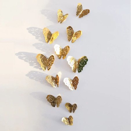 Autocollant Mural Créatif Papillon Creux 3D - couleur Dore