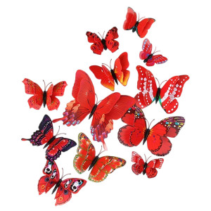 Autocollants Muraux Papillons en 3D couleur rouge