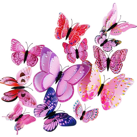 Autocollants Muraux Papillons en 3D couleur rose et violet
