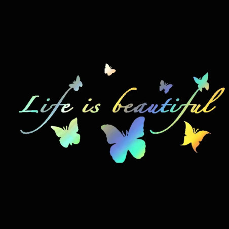 Autocollant Papillon Vinyle "La vie est belle\" Papillons Volants Couleur Multi