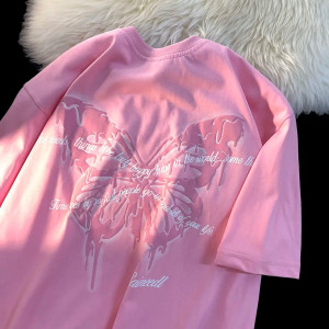 Grand T-shirt avec Grand Papillons et messages Couleur Rose