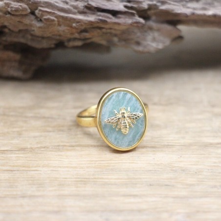Bague ovale en pierre naturelle pour femmes couleur Amazonite