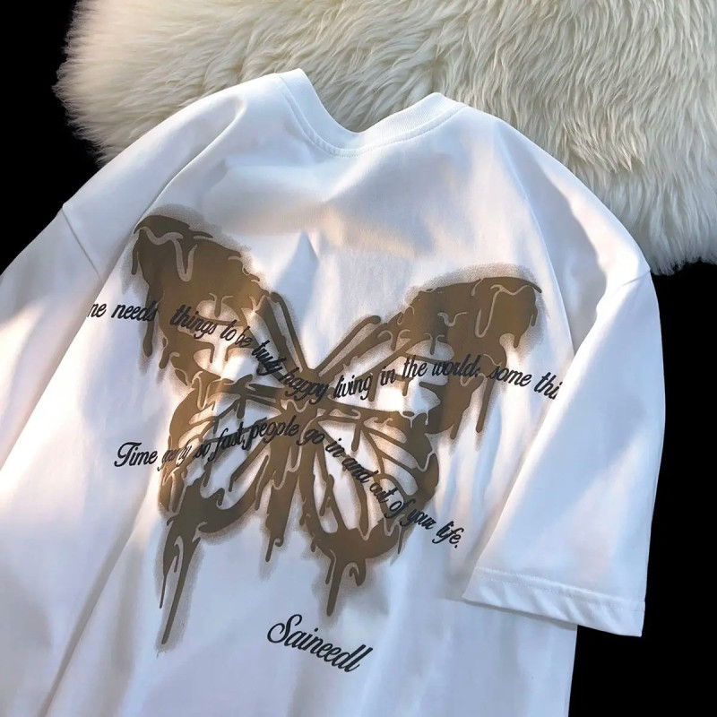 Grand T-shirt avec Grand Papillons et messages Couleur Blanc