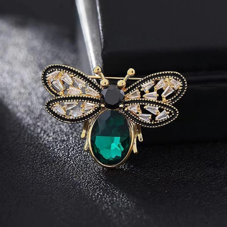 Broche Duo Abeille  – Duo d'Abeilles et Joyaux Couleur Vert