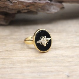 Bague ovale en pierre naturelle pour femmes couleur Black Agate
