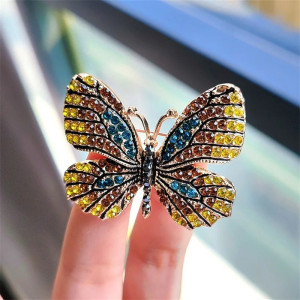 Magnifiques Broches Papillon aux Ailles Colorées avec Strass Or Jaune