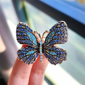 Magnifiques Broches Papillon aux Ailles Colorées avec Strass Bleu