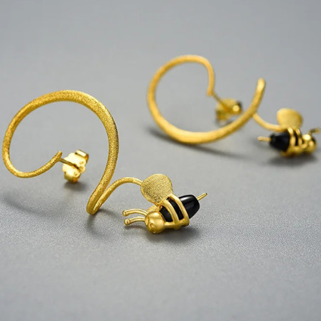 Boucles d'oreilles abeille en argent Sterling 925 accroches