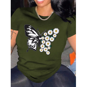 T-shirt Grand Papillon avec petites Marguerites couleur Vert