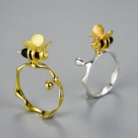 Bague argent Sterling 925 pour femme  abeille et gouttes de miel