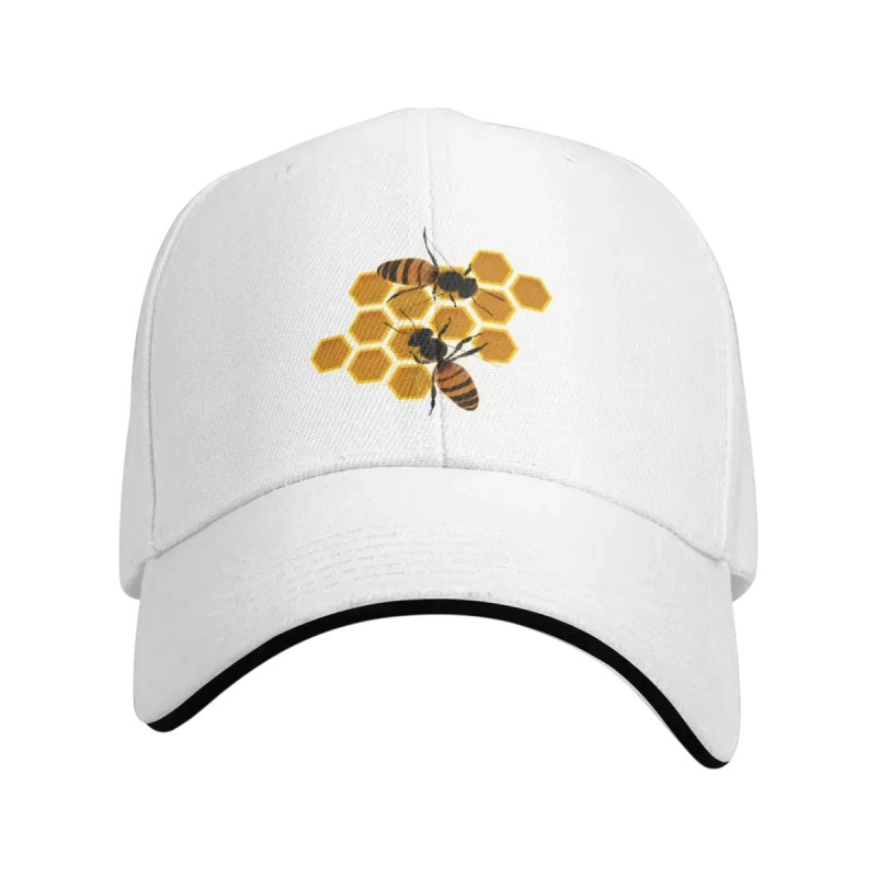 Cute Bee Embroidered Baseball Cap | Adjustable Honeycomb Hat