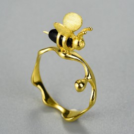 Bague Sterling 925 pour femme  abeille et gouttes de miel OR