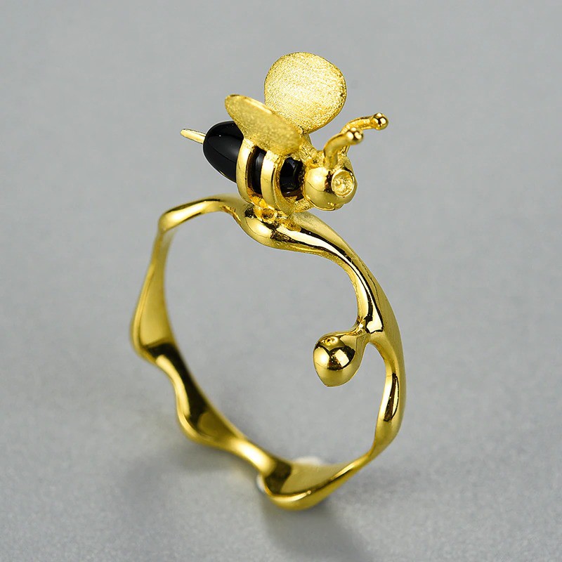 Bague Sterling 925 pour femme  abeille et gouttes de miel OR