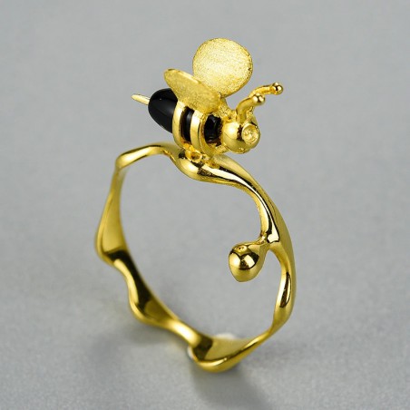 Bague Sterling 925 pour femme  abeille et gouttes de miel OR