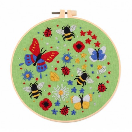 Kit de broderie 20 cm pour débutants motifs abeille vert