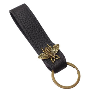 Porte-clés Abeille Élégance Royale en Cuir & Bronze !