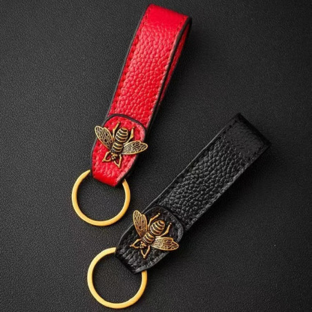 Porte-clés Abeille Élégance Royale en Cuir & Bronze !