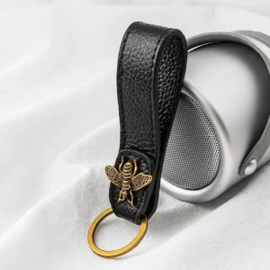 Porte-clés Abeille Élégance Royale en Cuir & Bronze !