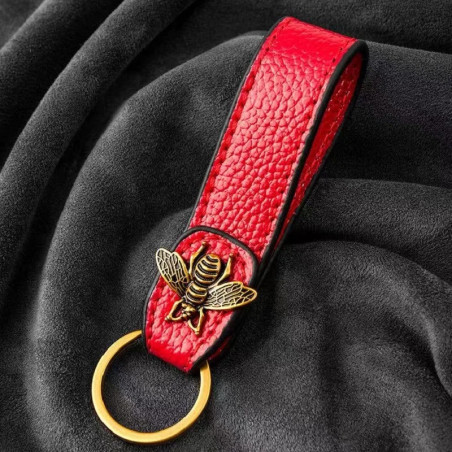 Porte-clés Abeille Élégance Royale en Cuir & Bronze !