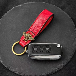 Porte-clés Abeille Élégance Royale en Cuir & Bronze !