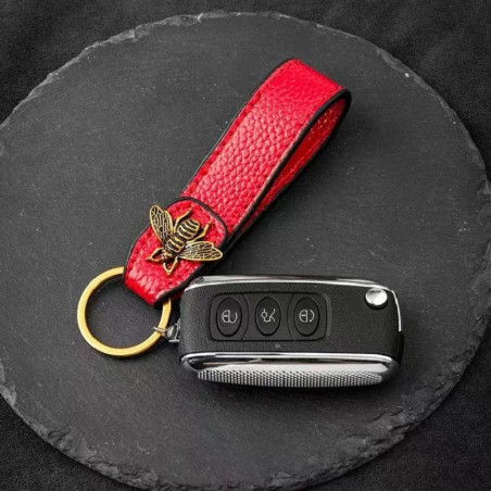 Porte-clés Abeille Élégance Royale en Cuir & Bronze !