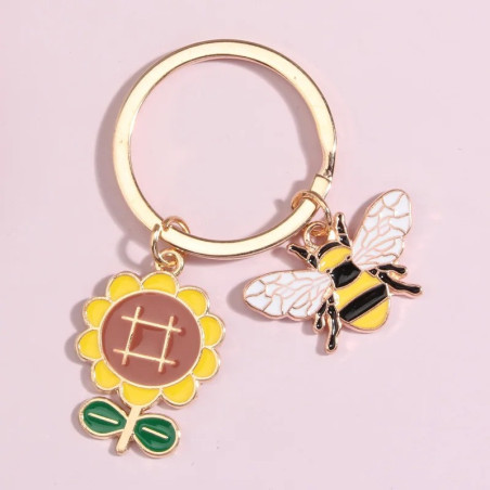Porte-clés Abeille & Fleur de Soleil – Cadeau Mignon Nature