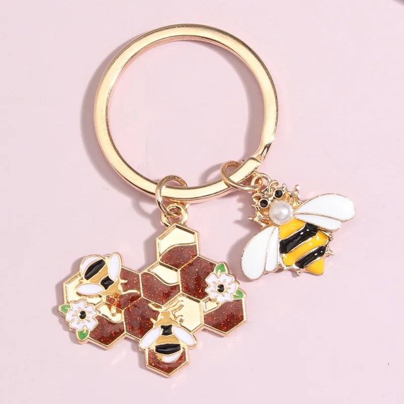Porte-clés Abeille & Nid d'Abeille Doré | Cadeau Original