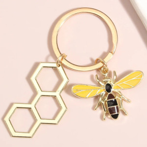Porte-clés Abeille Hexagone Doré | Cadeau Minimaliste Femme