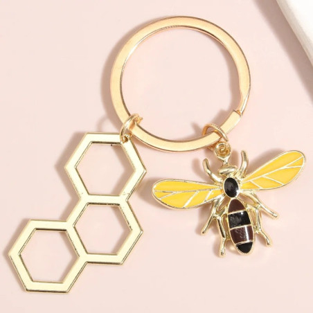 Porte-clés Abeille Hexagone Doré | Cadeau Minimaliste Femme