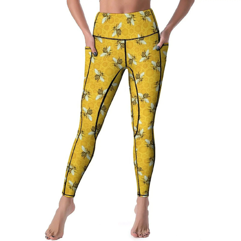 Legging Abeille Doré Nid d'Abeille | Cadeau pour Fan d'Abeilles