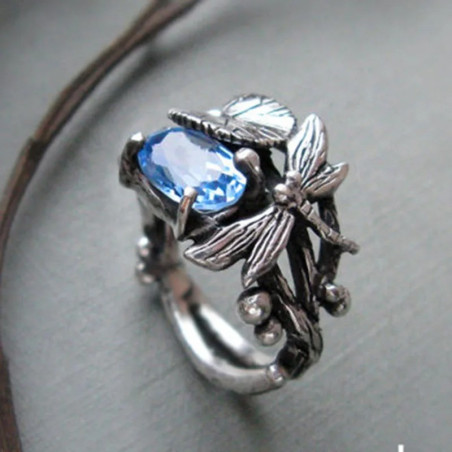 Bague Libellule Pierre Bleue Zircon | Bijou Nature Original