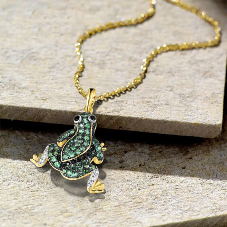 Cute Frog Pendant 925 Silver with Green Spinel | Unique Jewelry