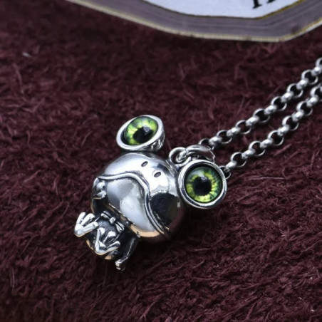 Cute Frog Necklace with Green Eyes | 925 Sterling Silver Gift