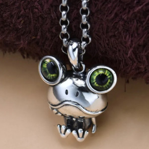 Collier Grenouille Mignon Yeux Verts | Cadeau en Argent 925