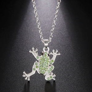 Collier Grenouille Strass Émeraude | Cadeau Amoureux Nature