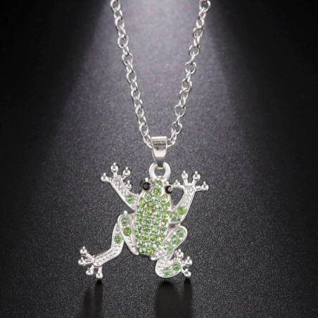 Collier Grenouille Strass Émeraude | Cadeau Amoureux Nature